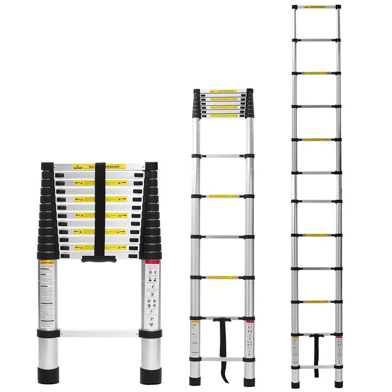 Side view of 5m aluminium telescopic ladder showing full extension