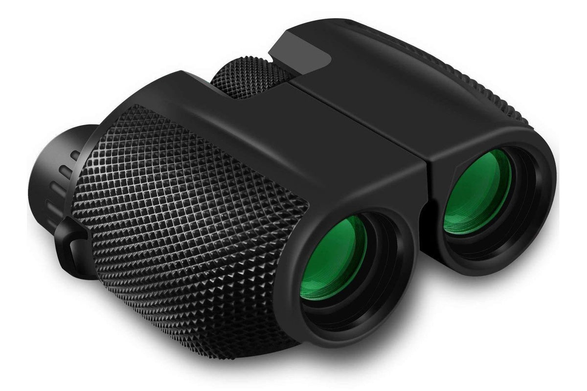 Side angle of binoculars 12x25 highlighting compact size
