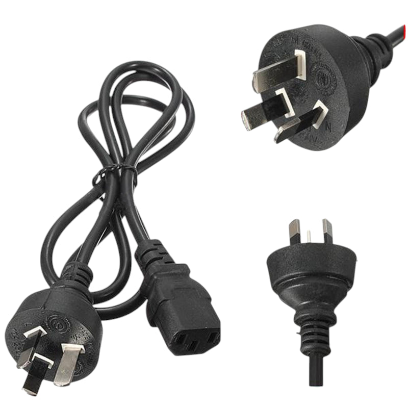 Power cord 3 pin plug NZ showing full 12 metre length