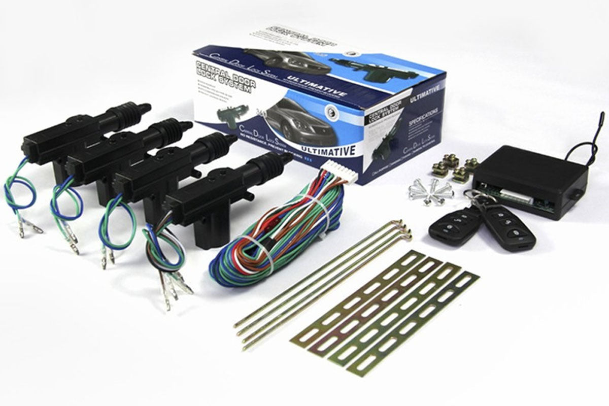 Car central locking system kit showing 4 door lock actuators