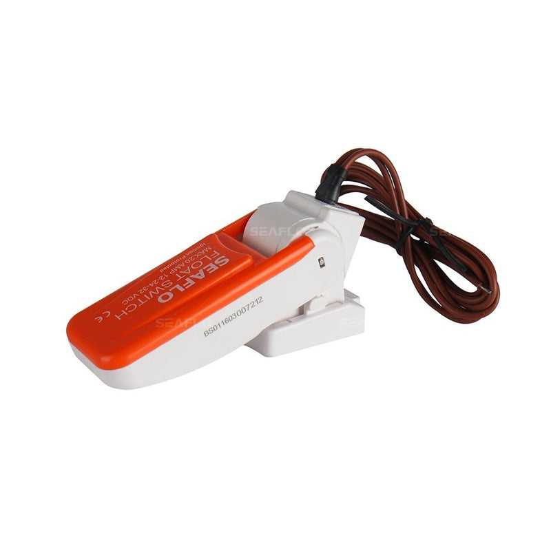 Bilge pump float switch showing top housing in white plastic