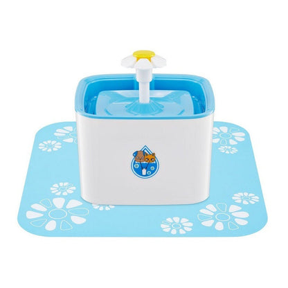 Pet water drinking fountain in white with flower design top view