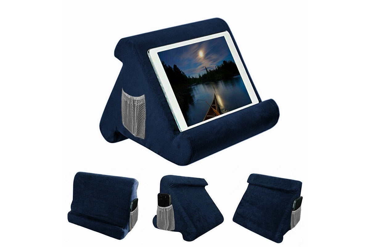 Side view of iPad pillow stand with multi-angle adjustment