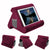 iPad pillow stand in red showing front angle with soft cotton blend