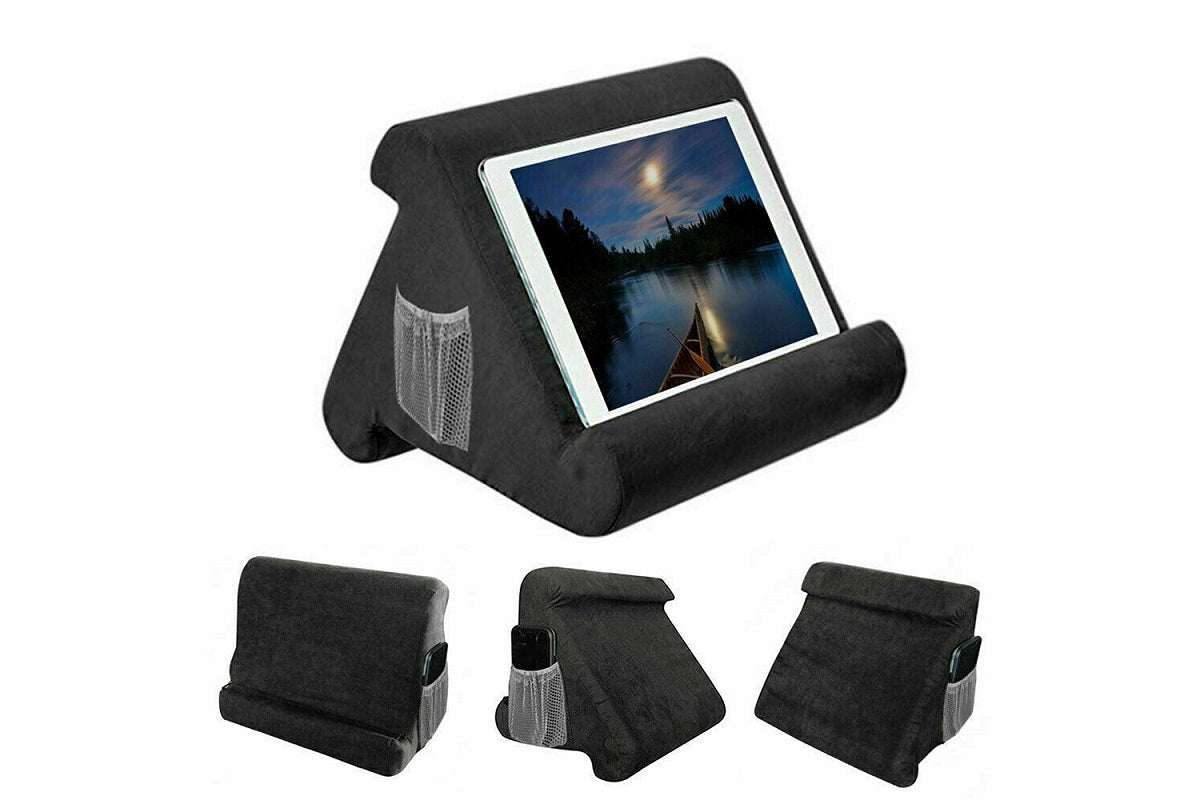 Side view of iPad pillow stand showing soft sponge filling