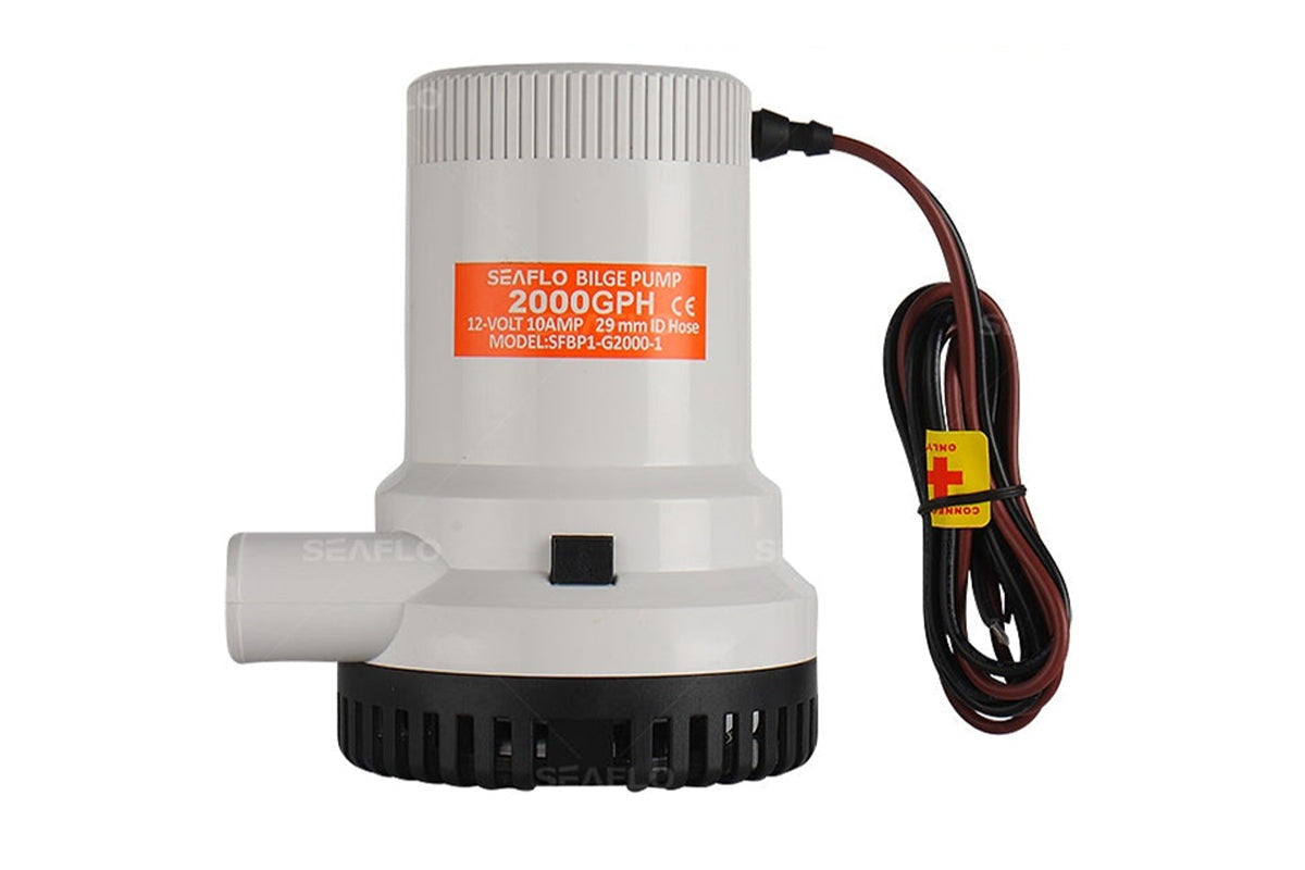 Side angle of water bilge pump 2000GPH in marine setting