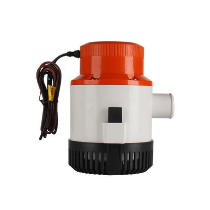 Submersible bilge pump 3500GPH showing side view with hose barb