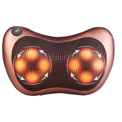 Massage pillow neck and shoulder relaxer showing front view in black PU leather