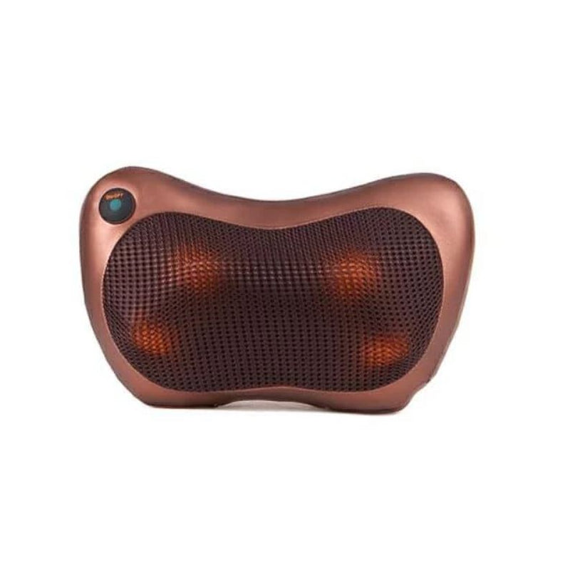 Body massage pillow showing PU leather cover and ergonomic U-shape