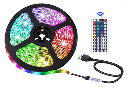Close up of LED strip light in multicolour mode