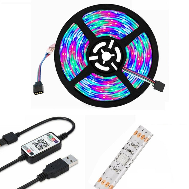 LED strip light RGB 5 metre showing full length and USB power