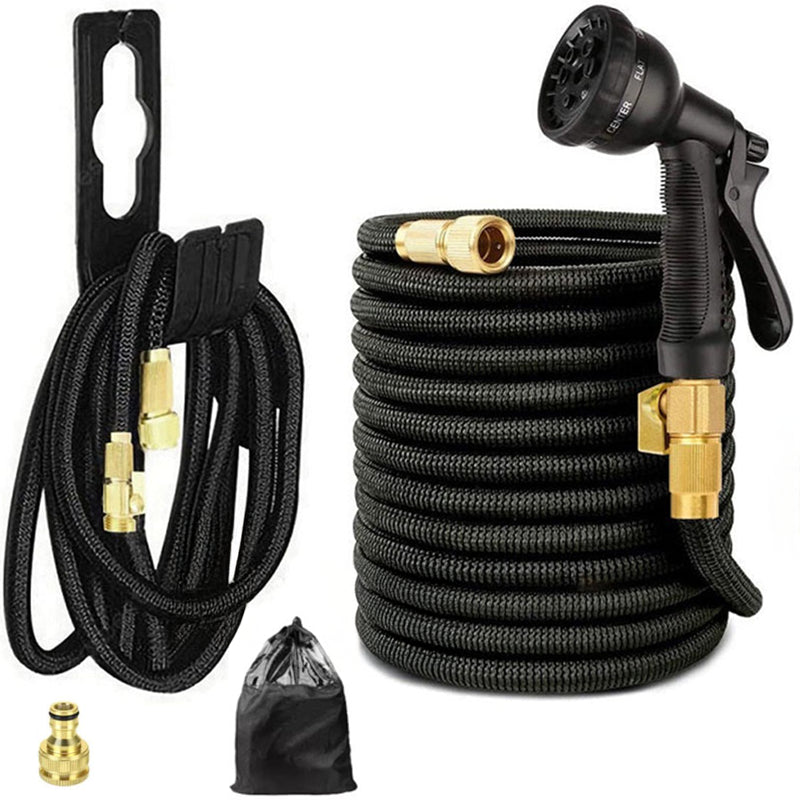 Expandable flexible garden hose 30m fully extended in garden