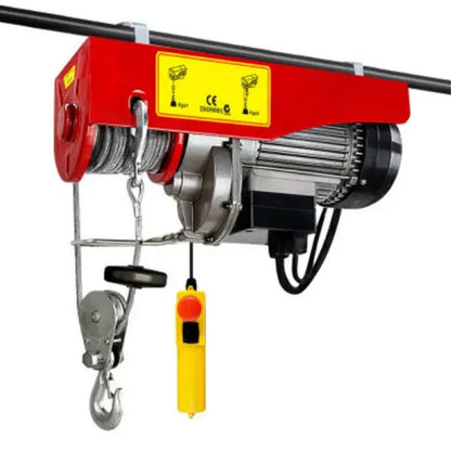 Electric hoist winch 300kg side view showing cast iron housing
