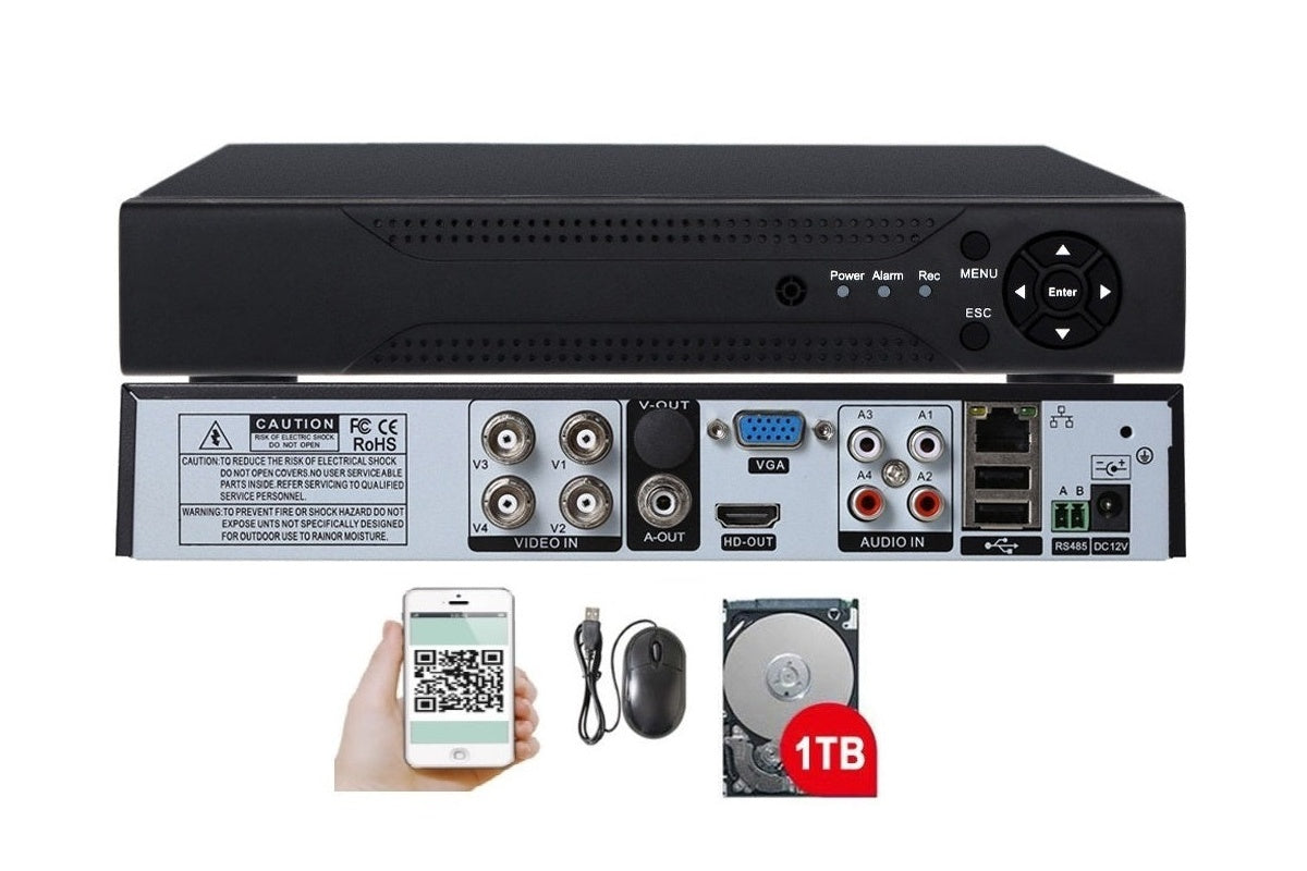 Close-up of 4 channel BNC video inputs on DVR recorder CCTV 4 Channel