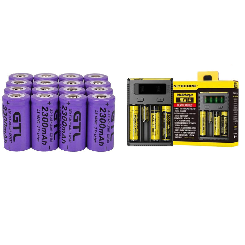 Rechargeable CR123A battery pack showing 12 batteries