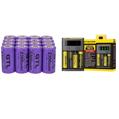 Rechargeable CR123A battery pack showing 12 batteries