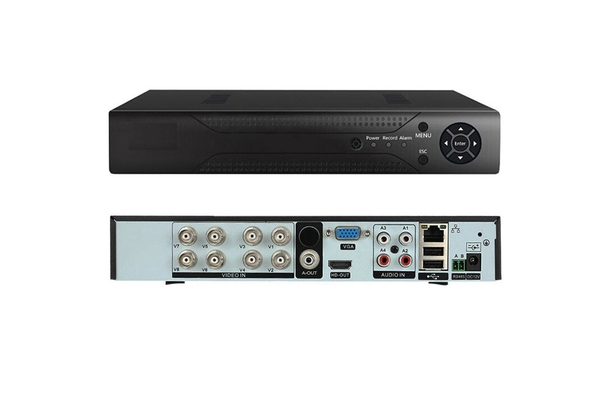Close-up of 8 channel BNC video inputs on DVR recorder