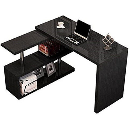 Computer desk table with bookshelf showing L-shaped design