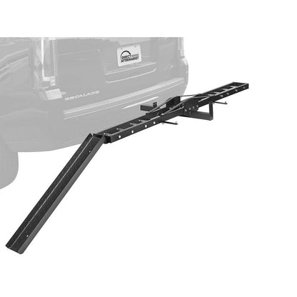 Motorbike carrier dirt bike rack side view showing black steel frame