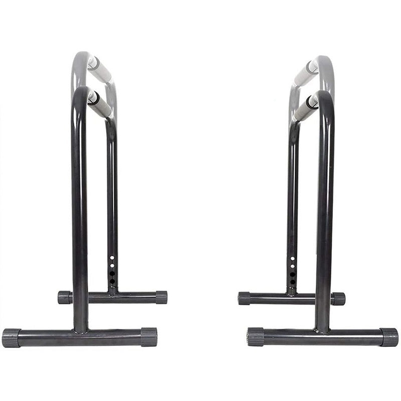Parallel bar station dip bars showing large grip handles in black