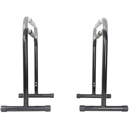 Parallel bar station dip bars showing large grip handles in black