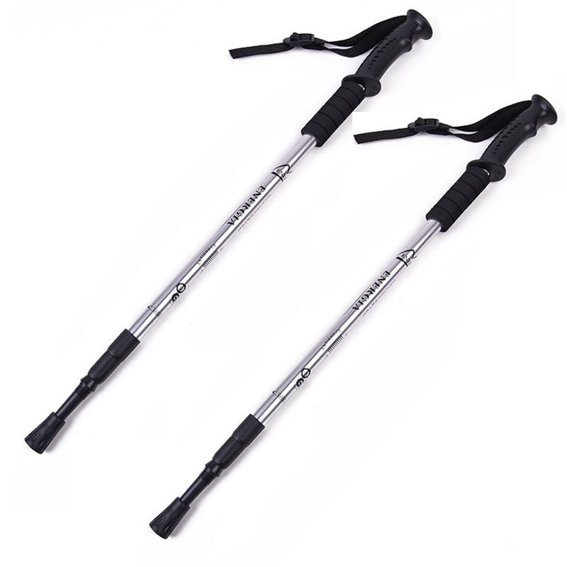Close up of trekking poles soft EVA foam handles with straps