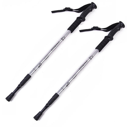 Close up of trekking poles soft EVA foam handles with straps