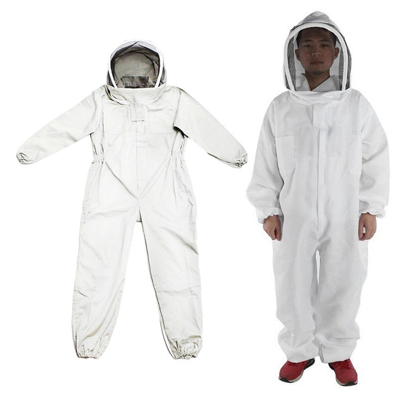 Beekeeping suit hooded veil front view in white