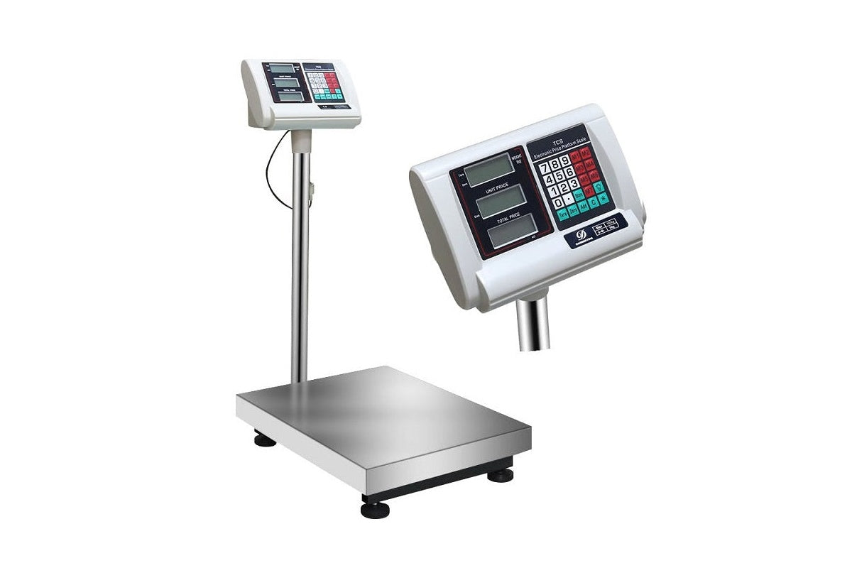 Close up of digital platform scale LED display and controls