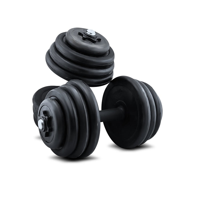Adjustable dumbbells 2x10kg showing iron and rubber material