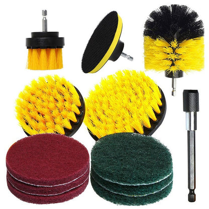 Power drill brush scrub pads set showing all 12 pieces