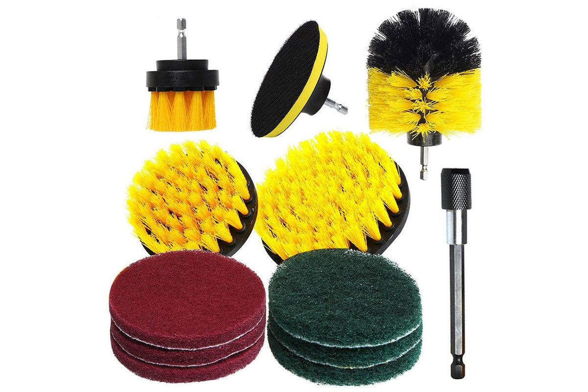 Close up of polypropylene bristles on drill brush scrub pad