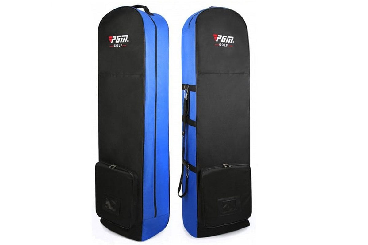 Side view of golf travel bag showing double zipper and storage space