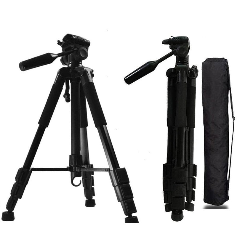 Camera tripod with carry bag showing full height in black aluminium