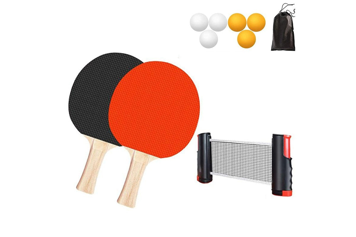 Close up of wooden paddle surface on table tennis racket bat set