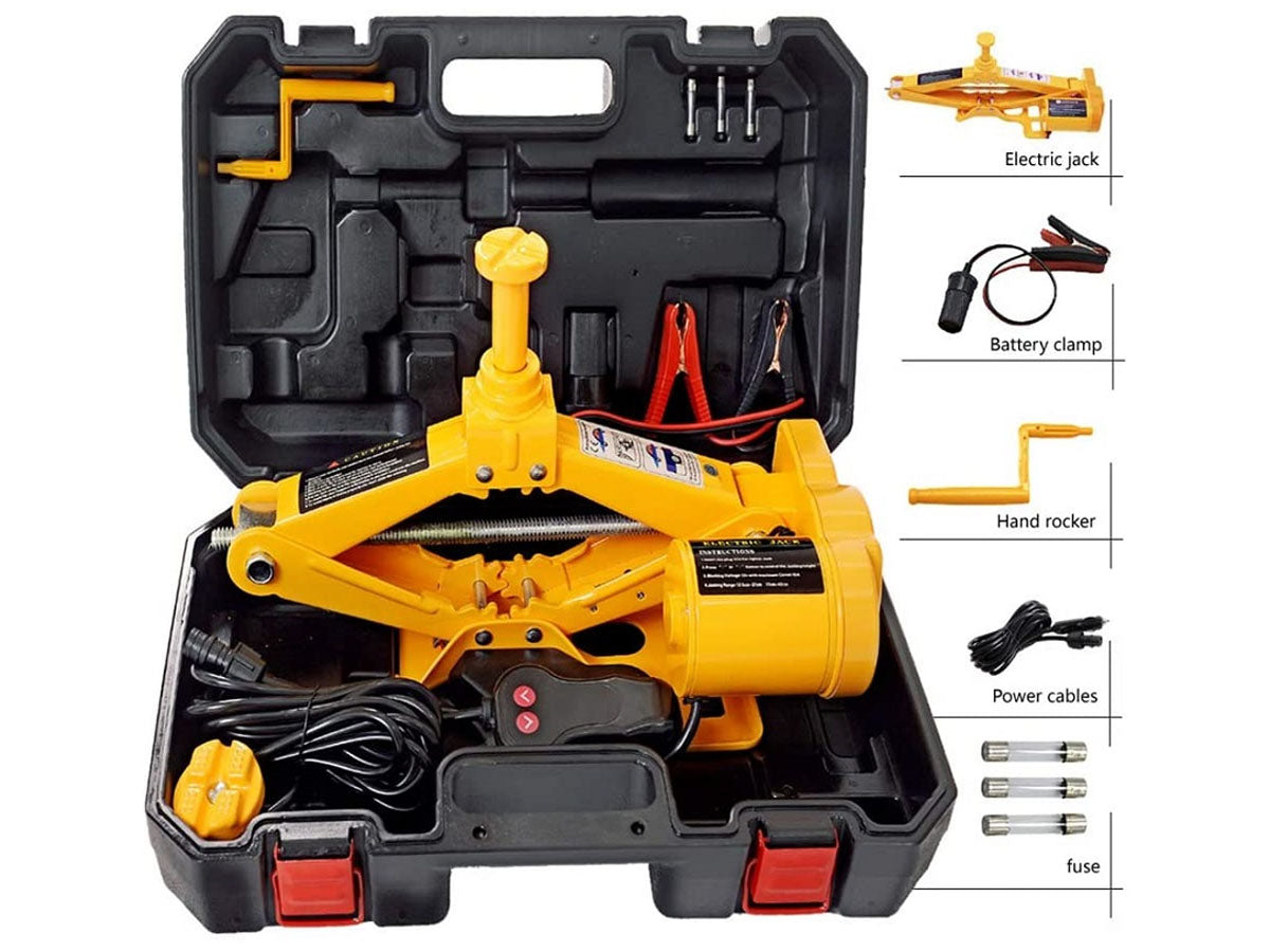 Electric car jack 3 ton 12V steel folded compact for storage in boot