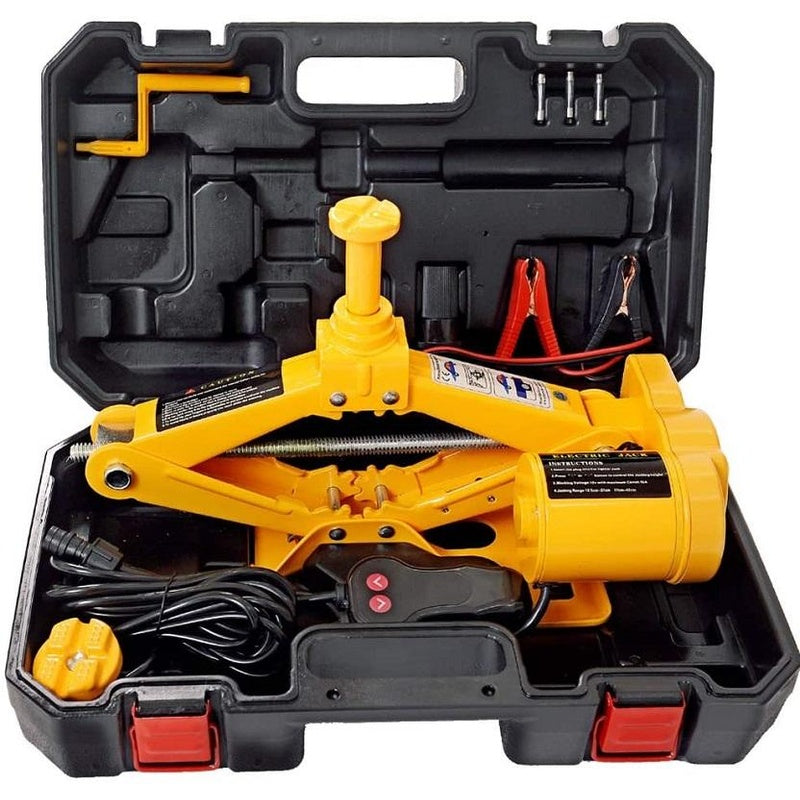 Electric car jack 3 ton 12V steel side view showing compact design
