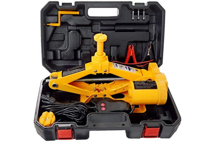 Close-up of electric car jack 3 ton 12V steel lifting pad detail