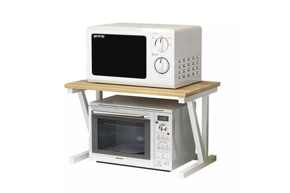Side angle of microwave shelf rack stand showing sturdy metal frame