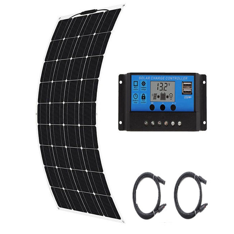 Flexible solar panel 120W showing full front view in black frame