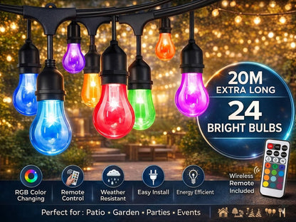 Outdoor Festoon Light String Lights 20M 24 LED Bulbs