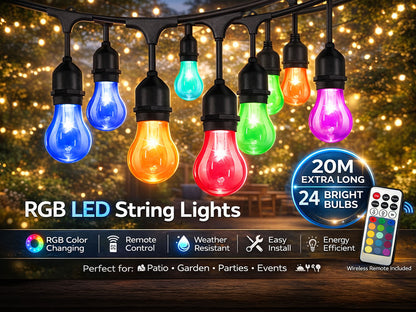Outdoor Festoon Light String Lights 20M 24 LED Bulbs