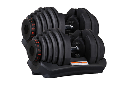Close up of adjustable dumbbells 80Kg dial for weight selection