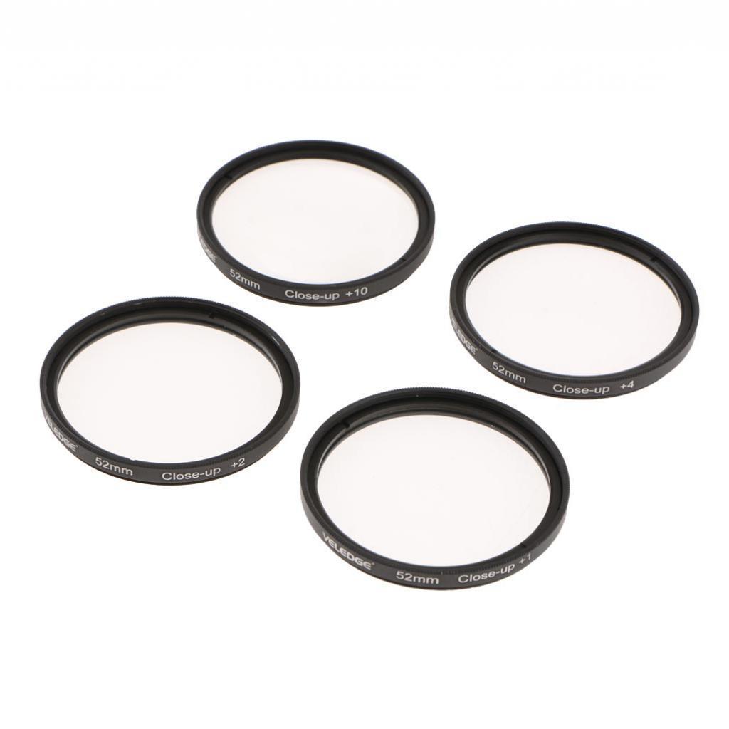 Top angle of 52mm close up macro lens filter set in carry pouch