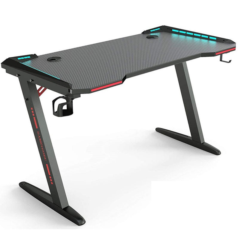 Gaming desk black carbon fibre surface top view