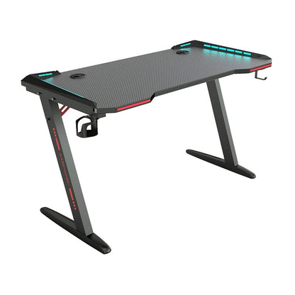 Gaming desk computer table black top with LED lighting