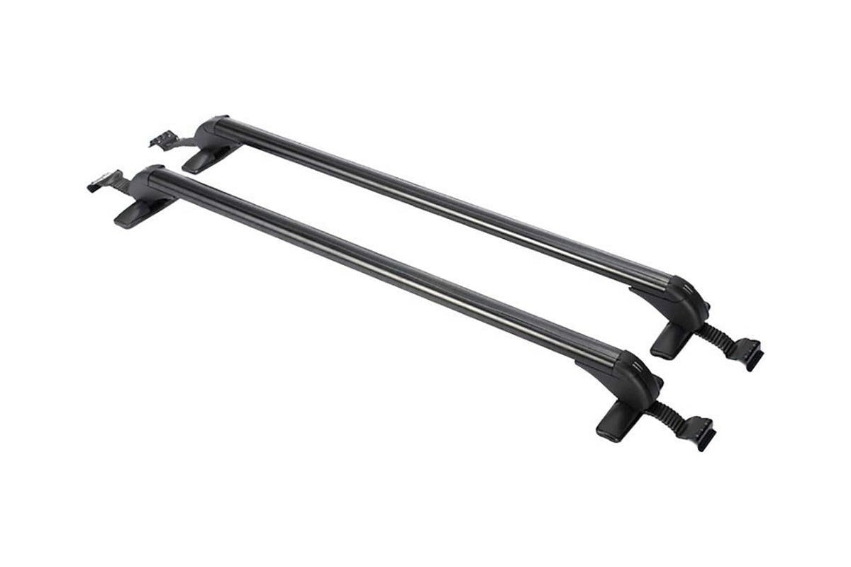 Roof rack universal mounted on vehicle roof in silver colour