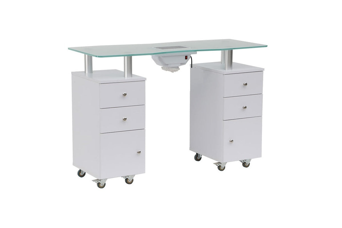 Side view of manicure table with fan highlighting built-in dust extraction