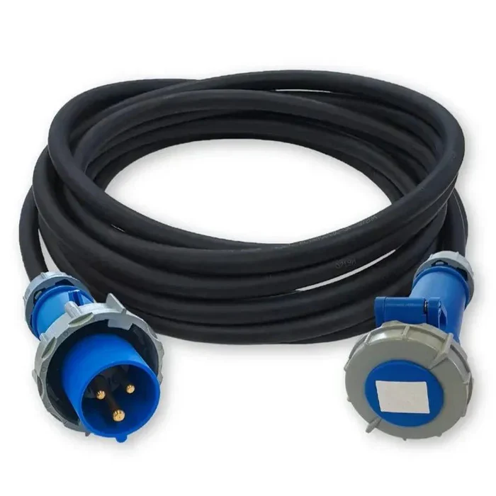 Side view of black caravan camping power extension lead cable