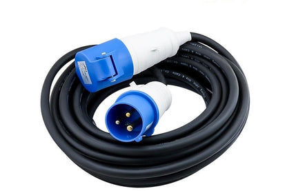 Close up of 16 amp round pin plug on caravan lead